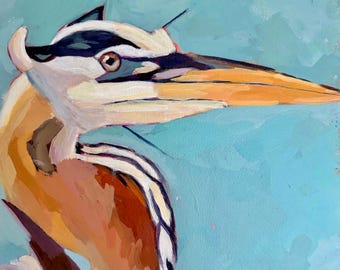 Impression d'art grand héron | L'œil vigilant I : La pause du chasseur | Art mural oiseaux côtiers | Impression animalière | Décoration de maison de plage