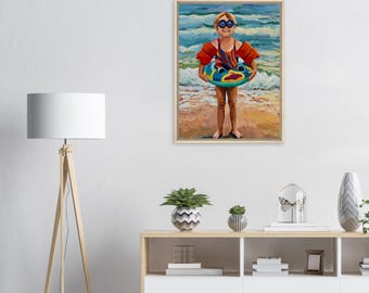 Beach Day Hero Framed Canvas Print | Family Beach Fine Art Print | Painted Path Artistry | Coastal Decor