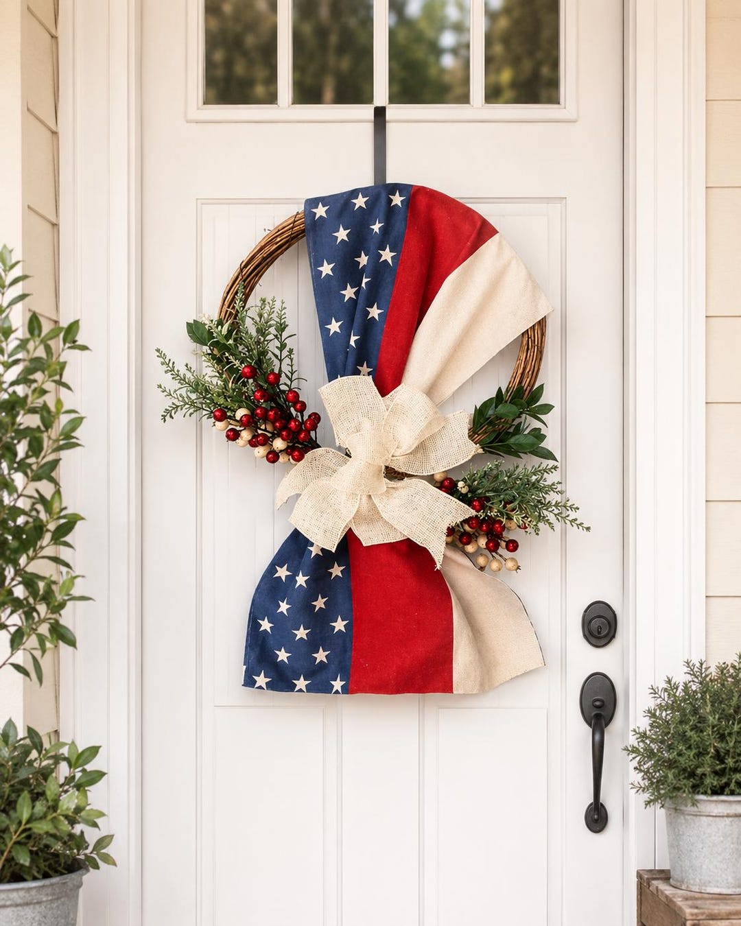 Patriotic American Flag Wreath, 4th of July Front Door Decor, Rustic ...
