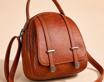 Leather Crossbody Bag Mini Backpack Purse Women Vintage Small Shoulder Handbag Gift