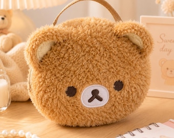 Fluffy Teddy Bear Coin Purse, Kawaii Plush Zipper Pouch for Women
