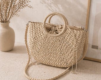 Straw Woven Bag Boho Beach Tote Rattan Summer Shoulder Bag Women