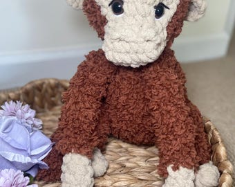 Fuzzy Crochet Monkey Stuffed Animal | Handmade Plush Toy, Polyester Fur, Blanket Yarn