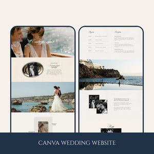 Plantilla web moderna y elegante para bodas / Sitio web de bodas en Canva / Sitio web de bodas editable con formulario de confirmación de asistencia / Diseño digital adaptable