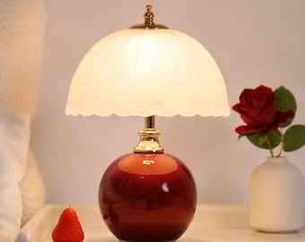 Lampada da tavolo moderna in vetro: base in ceramica, lampada da comodino accogliente - Luce da comodino - Illuminazione d'atmosfera - Regalo per l'inaugurazione della casa - Colori caldi