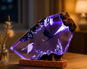 Lámpara de resina de dragón Too.thl.ess versión 2, lámpara de noche HTTYD, lámpara Light Fury, regalo único, arte de resina, lámpara de dormitorio para inauguración de la casa