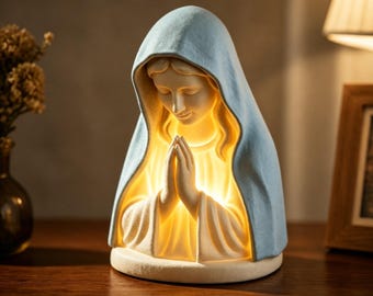 Lampada da notte in stile vintage con l'immagine della Vergine Maria, illuminata, regalo cattolico papale, un regalo per lei. Un bestseller, regalo per i cattolici.