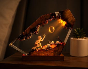 Lampada ad anello Diorama, lampada personalizzata in resina epossidica, illuminazione decorativa per la casa, luce notturna in resina, regali di Natale, regalo per lui, Halloween