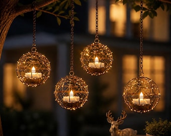 Confezione da 4 lanterne solari impermeabili da appendere, luci decorative da esterno per giardino, patio, luci solari da esterno per cortile