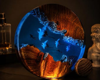 Lampade notturne a forma di razza e subacqueo, lampada in resina epossidica a forma di manta, lampada da tavolo in resina epossidica, lampada personalizzata, regalo creativo per l'arredamento della stanza.