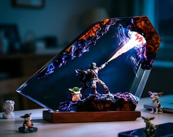 The Mand.al.orian Diorama Night Light, Custom Star W.ar Epoxy Lamp, Darth Lord Resin Night light, Unique Gift, Valentine Gift for Him
