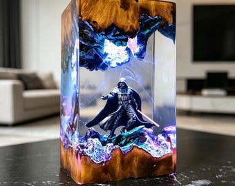 Lampada in resina epossidica Dark Va.der, lampada Diorama Dark Tyrant, decorazione Galactic Battle Saga, il miglior regalo di Natale per lui, luce notturna in resina personalizzata