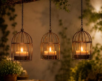 Confezione da 4 lanterne solari impermeabili a forma di gabbia per uccelli, luci decorative da appendere per esterni, luci solari da giardino per esterni.
