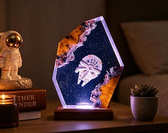 Lampada spaziale galattica realizzata in resina e legno, luci notturne spaziali, lampada notturna in resina epossidica per veicoli spaziali, lampada interstellare in resina, regalo di Natale, lampada