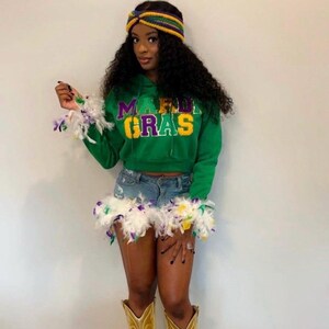 Mardi Gras Shirt Design PNG, Chenille Patch Style Cropped Hoodie Graphic, Carnival 2026 Coquette Design, Digital Download,T-Shirt Print File