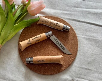 Navaja Opinel personalizada grabada – Regalo para el Día del Padre – Navaja de madera con nombre grabado con láser