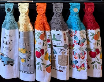 Crochet Button Top Kitchen Towel, Double Layer Hanging Dish Towel, Everyday Print