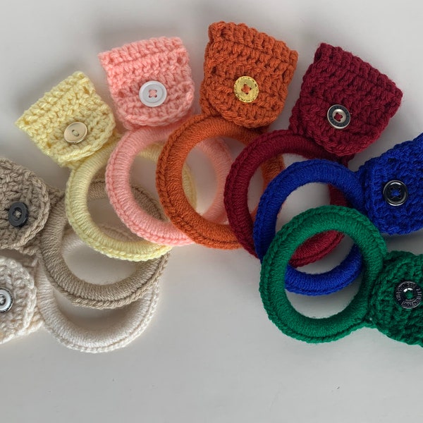 Button on Crochet Towel Ring / Hangers