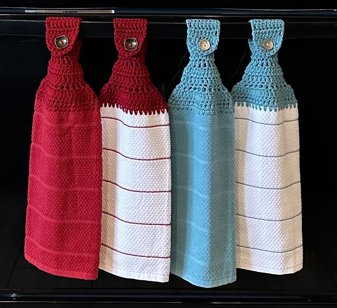 Crochet Top Towel, Hanging Kitchen Towel, Buttonon Towel, Dish Towel, Double Layer Towel