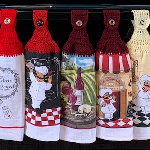 Crochet Top Hanging Kitchen Towel: Button-On Double Layer Dish Towel