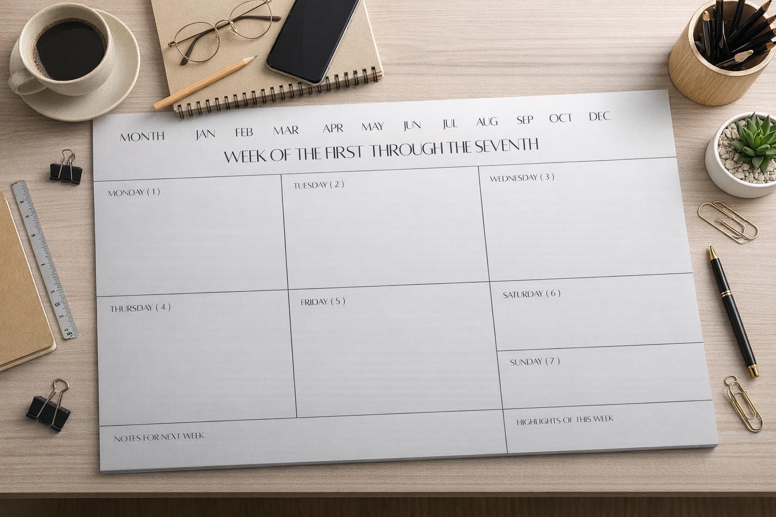 Generic Week Calendar Pdfs Editable TEMPLATE PDF - Weekly Calendar Grayscale Gradient - Etsy