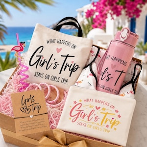 Girls Trip Gift Set | Travel Essentials, Beach Holiday, Friend Bag, Pouch, Bottle