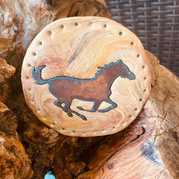 Horse RUSTIC Red Copper Metal!  FREE Charm with every order! Feels Like Stone! Pine Needle Basket Center, Base, Bottom for Coiling