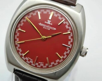 Vintage Jaeger Le-Coultre Club Watch: Swiss Made Automatic, Classic Red Dial