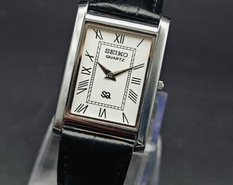 Vintage Seiko Slim Vintage Quartz Men Rectangle Watch White Dial, Dressy
