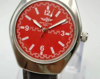 Vintage BREITLING GENEVE Watch: Restored Swiss Manual Winding-Red Dial