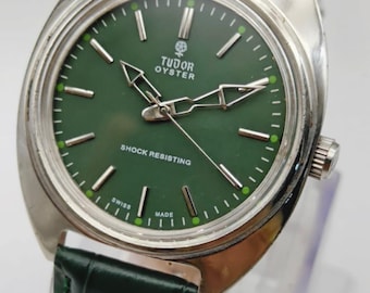 Vintage Tudor Oyester Watch: Restored Swiss Manual Winding Green