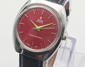 Vintage Tudor Oyester Watch: Restored Swiss Manual Winding-Red