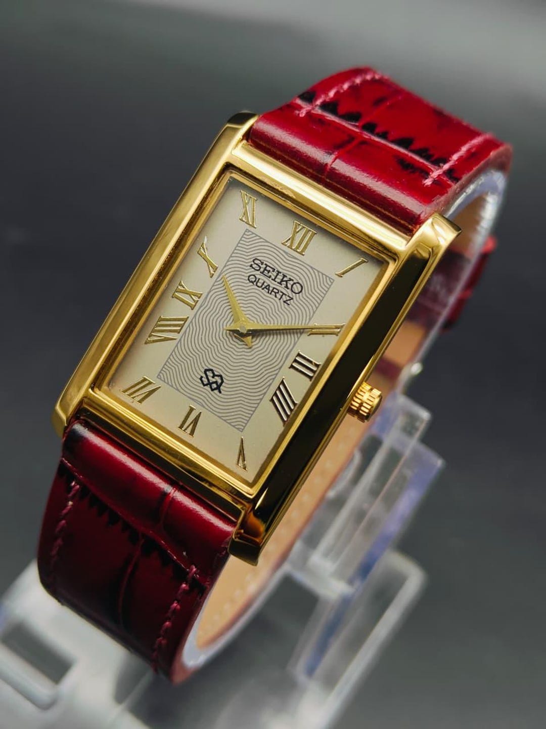 Seiko Slim Vintage Quartz Rectangular Wristwatch, Inspired Grey, Red ...