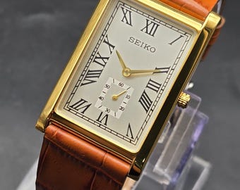 Montre vintage SEIKO Slim Tank 22 mm à quartz doré, importée du JAPON