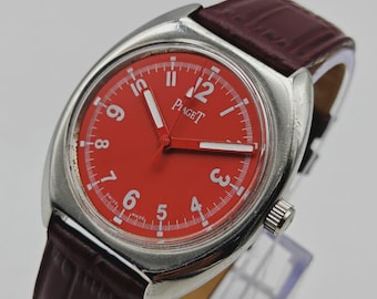 Vintage Piaget Wrist Watch, Restored Swiss Manual Winding-Red Dial