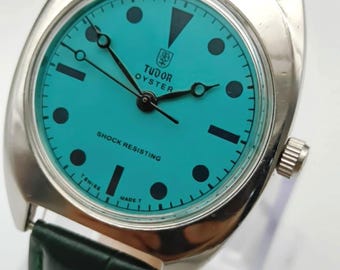 Vintage Tudor Oyester Watch: Restored Swiss Manual Winding-Blue