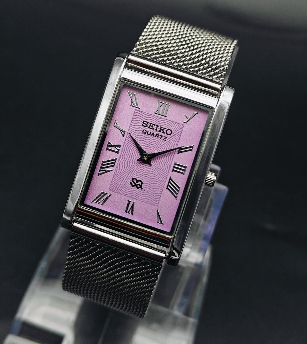 Seiko Slim Vintage Quartz Rectangular Wristwatch, Blue and Mesh Strap ...