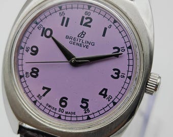 Vintage Breitling Watch: Restored Swiss Collectible Manual Winding with handmade leather strap