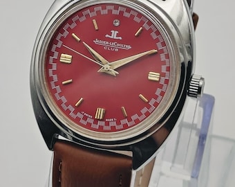 Vintage Jaeger Le-Coultre Club Watch: Swiss Made Automatic, Classic Red Dial