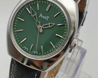 Vintage PIAGET Men’s Wrist Watch, Restored Swiss Manual Winding-Green Dial