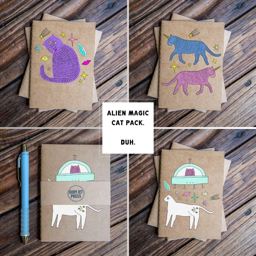 Mini Sketchbook Set of 3 Alien Cats, Small Drawing Notebook, Pocket ...