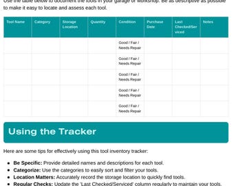 Garage Tool Bestands-Tracker - PDF für Schweißer, Mechaniker (digital)