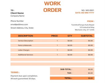 Schweißer Fabricator Mechanic Work Order - Bearbeitbare Auto Reparatur Rechnung PDF