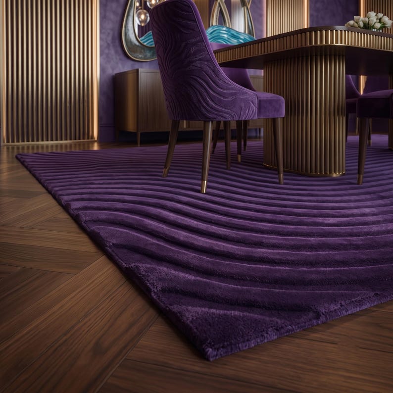 3d Tuffted Rug Hand Tufted Purple Wool Wave Rug, 3D Sculpted Texture, Modern Luxury ...