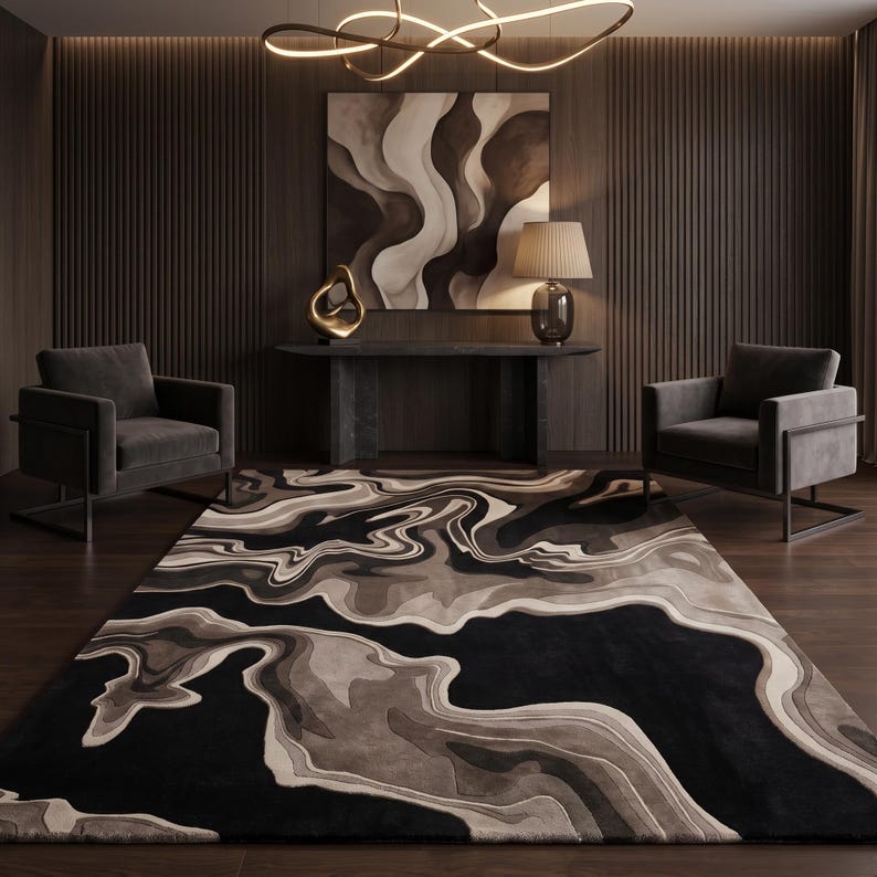 Abstract Marble Flow Area Rug | 100% New Zealand Wool, Contemporary ...
