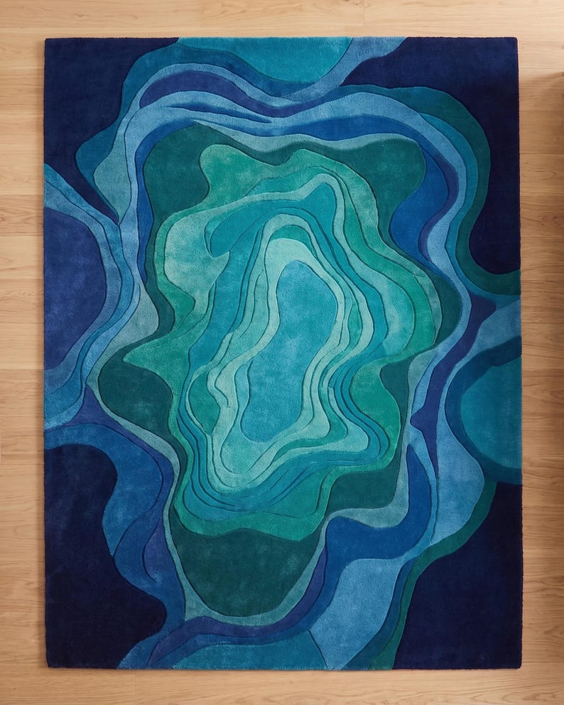 Topography Rug Pattern Hand-tufted New Zealand Wool Topographic Rug | Abstract Ocean Wave ...