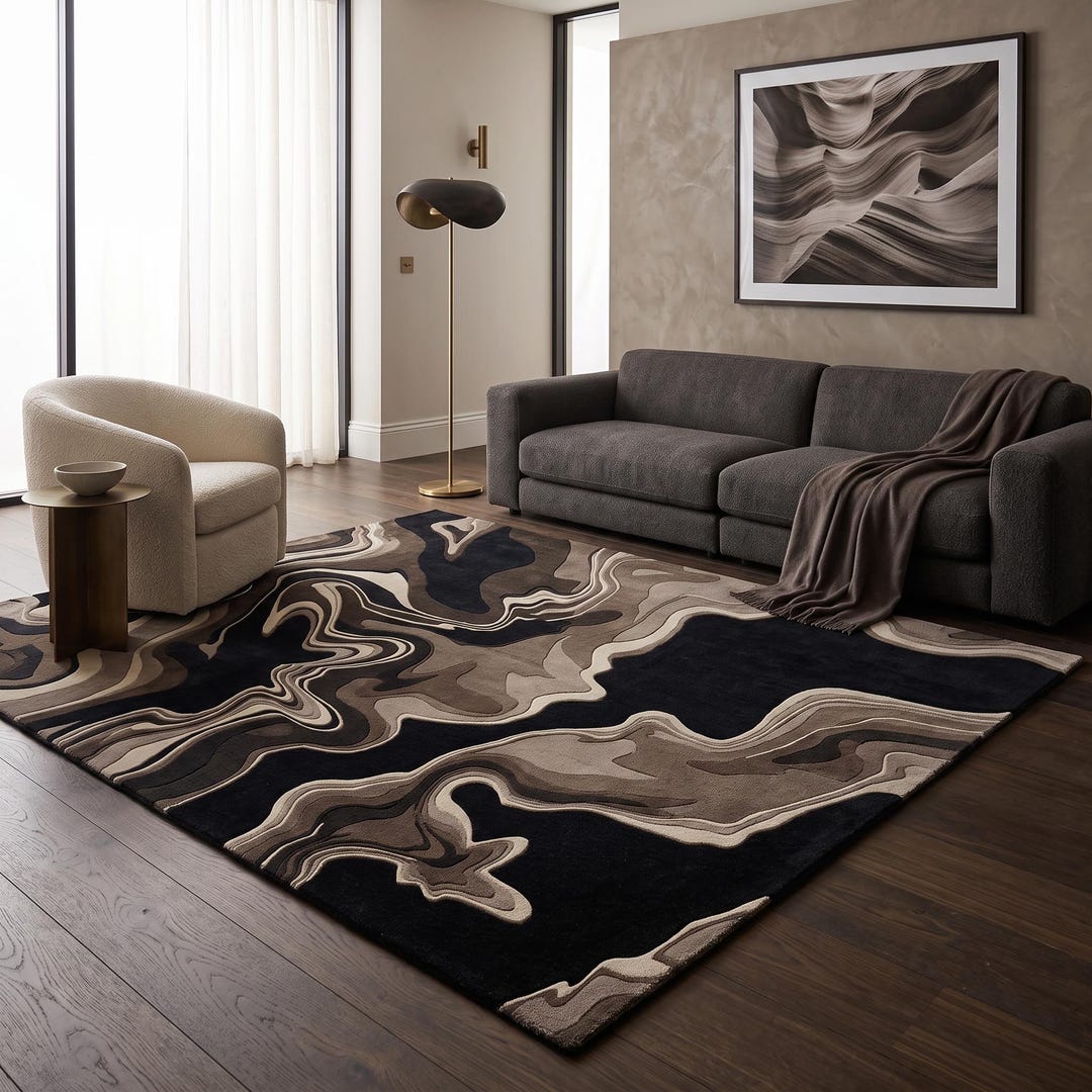 Abstract Marble Flow Area Rug | 100% New Zealand Wool, Contemporary ...