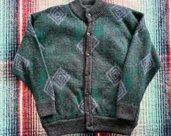 80s Settebello Wool Quilted Geometric Bomber Jacket L