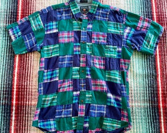 Camisa abotonada de cuadros patchwork de los 90 de Chaps Ralph Lauren L