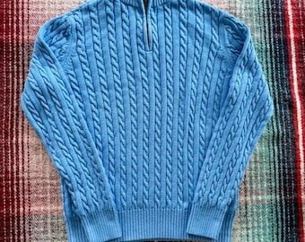 Polo Jeans Co. Light Blue Cable Knit Quarter Zip Sweater L